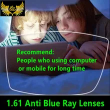 1,61 Анти blue ray от близорукости, по рецепту линзы качество супер тонкий CR39 Асферические полимерные линз Близорукость очки линзы