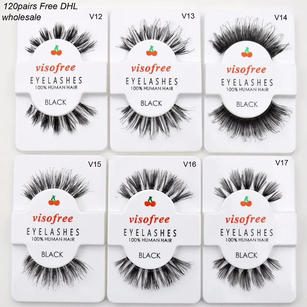 US $194.94 Free DHL 120pairs Visofree Human Hair Lashes Handmade Long Eyelashes Transparent Band False Eyelashes Natural Lashes No Logo Box