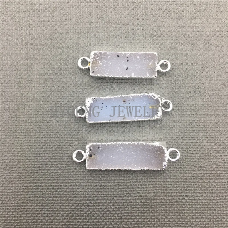 MY0533 Прямоугольный кулон Агаты друзовый гейдовый Соединитель с серебряными