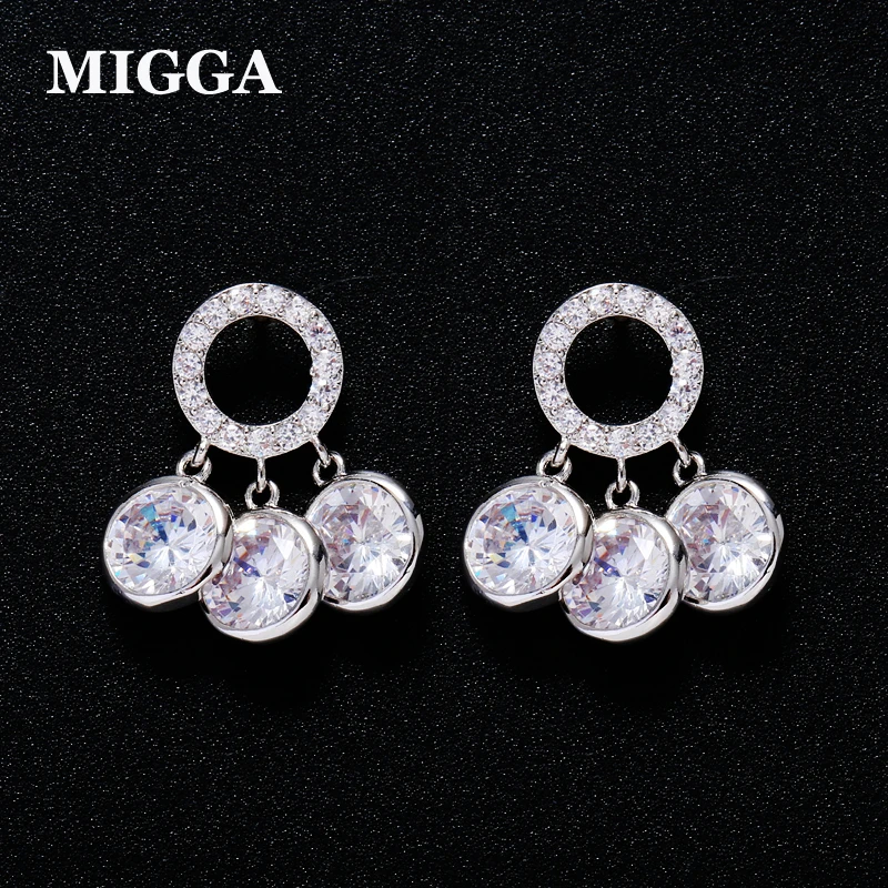 

MIGGA High Quality Shining AAA Cubic Zirconia Stud Earrings Silver Color CZ Stone Crystal Earrings for Women