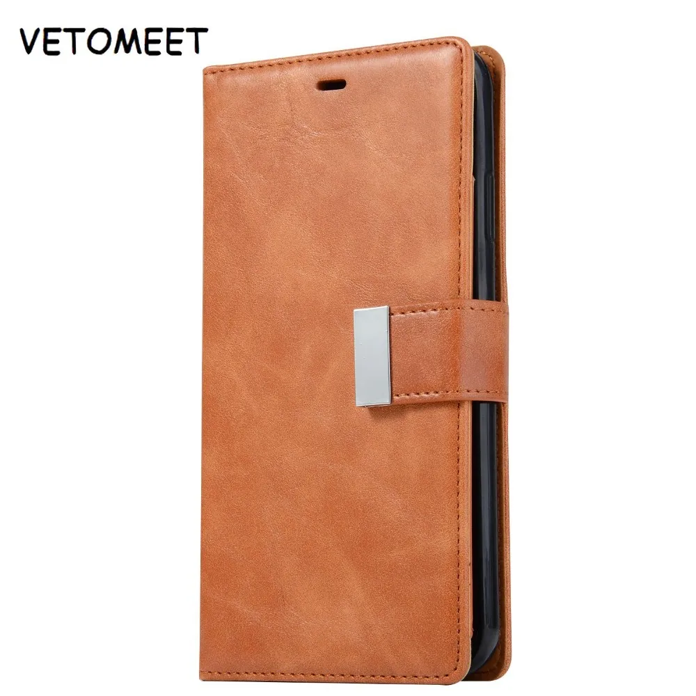 

VETOMEET Luxury Leather Case For iPhone X XR XS MAX 6 6S 7 8 Plus Flip Retro Cover For Samsung S10 S9 S8 Plus S7 Edge Note 8 9