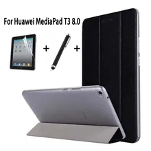 Тонкий чехол из искусственной кожи для huawei MediaPad T3 8," KOB-L09 KOB-W09 откидная крышка-подставка для Honor Play Pad 2 8,0 Чехол+ пленка+ ручка