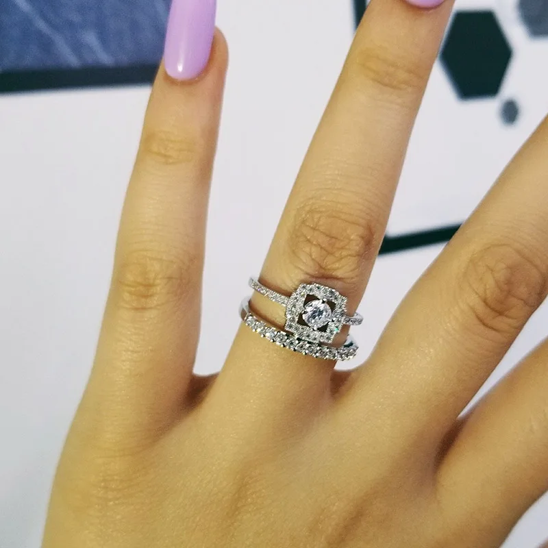 Moonso Rings for Women Wedding Ring Pair Engagement Bridal Ring Set Jewelry 2018 new R780