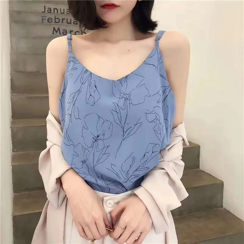 

Summer Chiffon Tank Top Women Sexy Lace Basic Blusas Spaghetti Strap Top Womens Vest Camisole Crop Tops Female Shirt