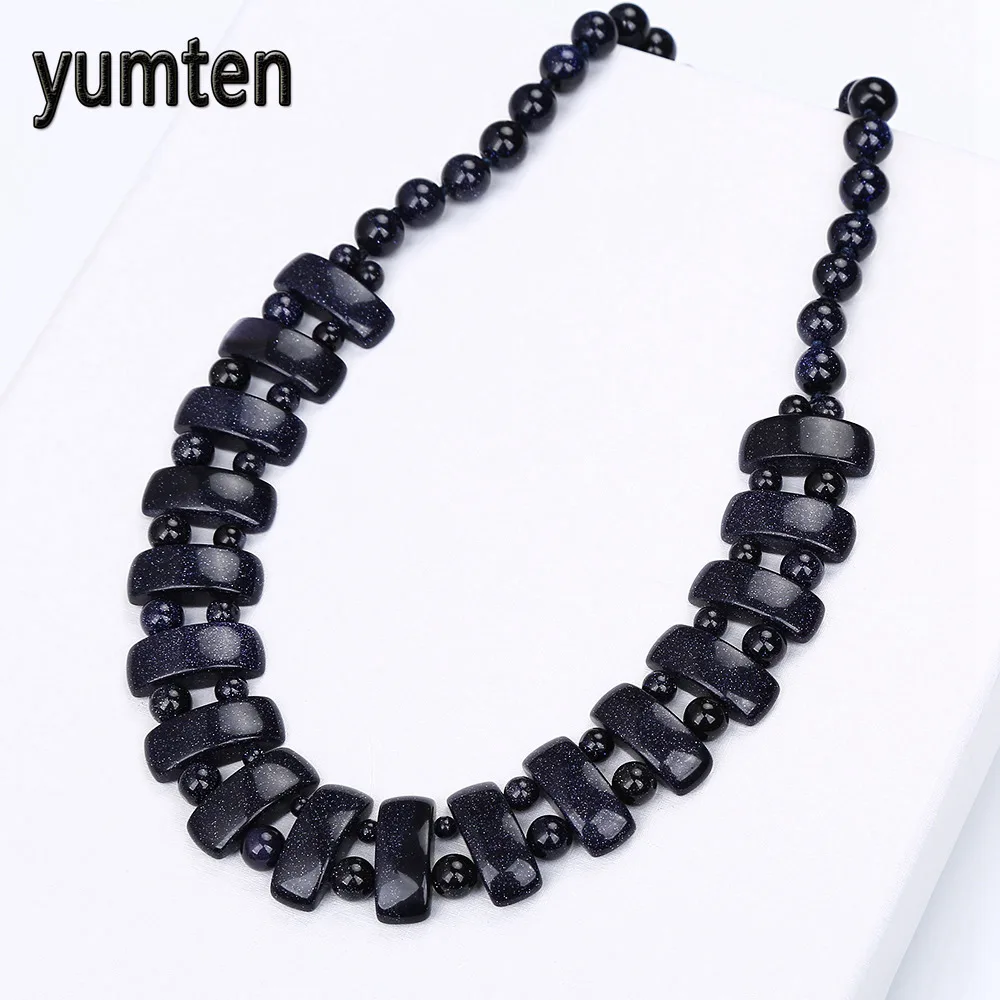 

Yumten Blue Sandstone Women's Necklace Natural Stone Crystal Bohemian Handmade Bead Chain Exquisite Jewelry Party Gifts Ketting