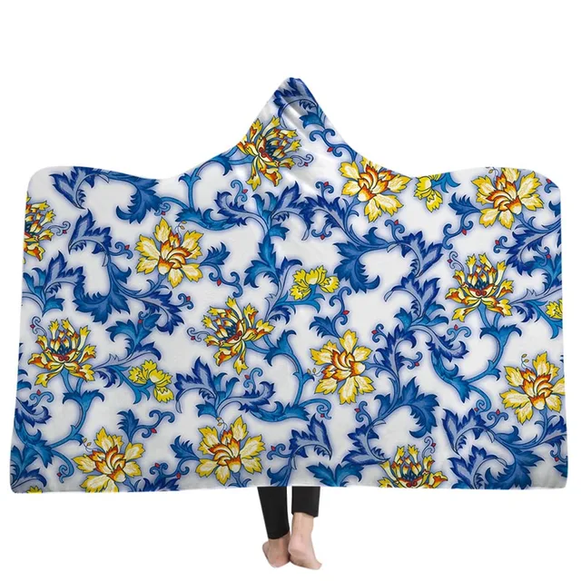 New Arrival Blanket 3D Hooded Blanket Chinese Porcelain Floral Blankets