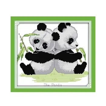 

Cross stitch DIY hand-sewing embroidery cute national treasure twins red panda animal pictures wall decoration hanging paintings