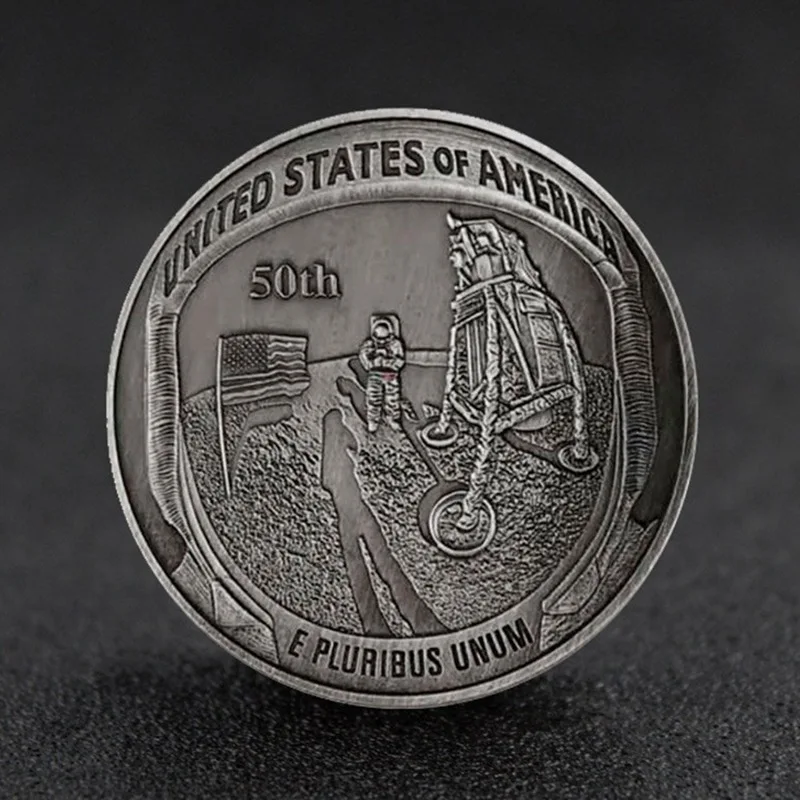 США 50-летие Аполлон 11 Луна Посадка Посеребренная памятная монета металлическая антикварная имитация художественная коллекция подарок