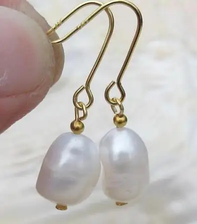

Free shipping real photos White Baroque Pearl Earrings 14K/20 YELLOW HOOK