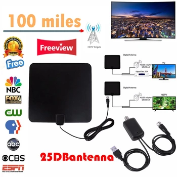 

Universal 100 Miles Digital HDTV Indoor TV Antenna with Signal Amplifier Booster TV Fox Surf Freeview DVB-T2/DVB-T/ATSC TV Stick