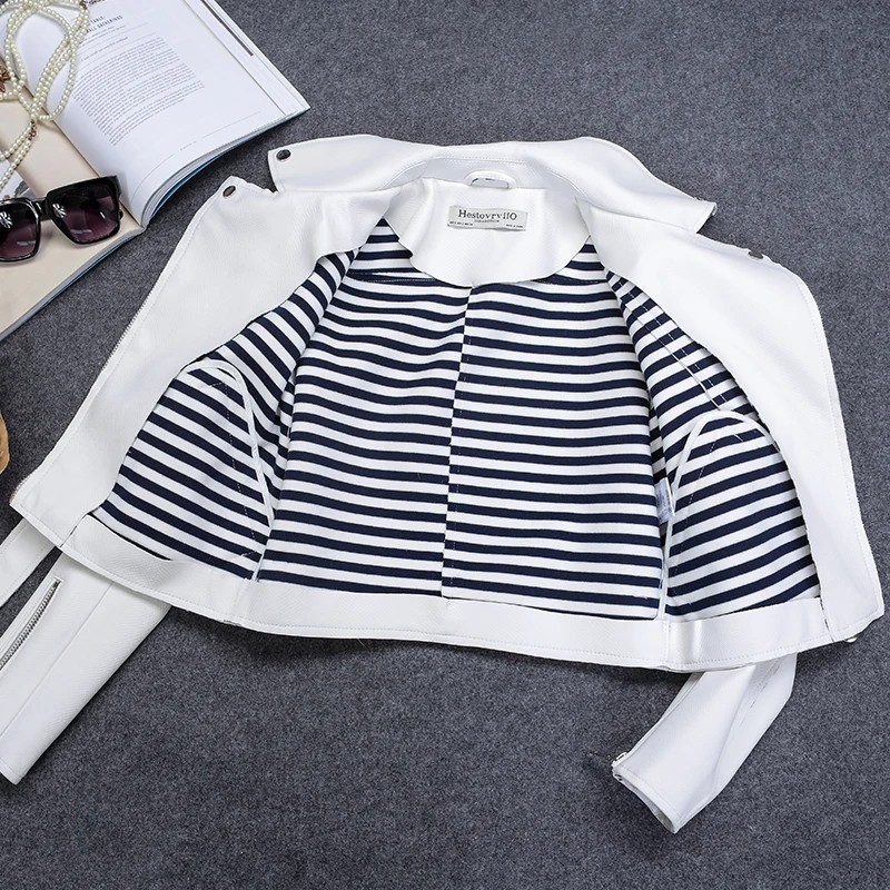 Fitaylor New Autumn Faux Suede Womens Motorcycle Jacket Faux Leather Jacket Women Biker Jacket Slim White PU Coat