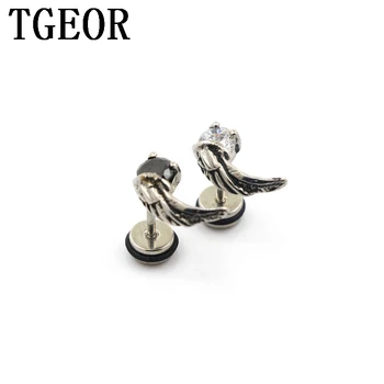 

free shipping illusion cheaters 20pcs 6mm Stainless Steel gem cubic zircon wing piercing fake plugs earring