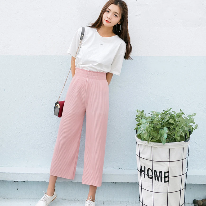 ZYFPGS 2019 Summer Women's Straight Casual Pants Loose Nine Pants High Waist Was Thin Pants Basic Sales Pink Cute Girl Z0710 ZYFPGS 2019 Summer Women's Straight Casual Pants Loose Nine Pants High Waist Was Thin Pants Basic Sales Pink Cute Girl Z0710