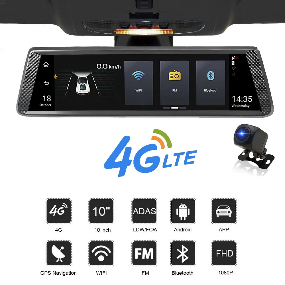HGDO 1" ips 4G Автомобильные видеорегистраторы Android зеркало с камерой заднего вида ADAS Bluetooth wifi 1080p camara automovil зеркало навигатор