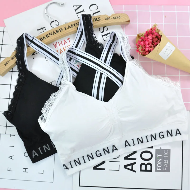 

Baby Girl Training Bras for 14-18Y kids Lace Letter Girls White Black Underwear Bra Children Underclothes Sport Undies
