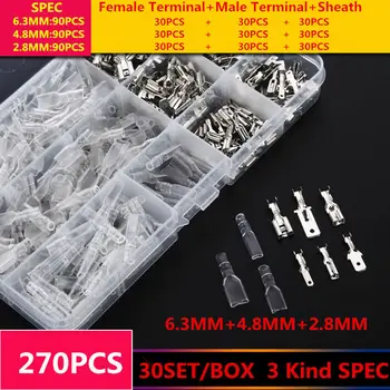 

270PCS/LOT T008 Crimp Terminal 6.3MM+4.8MM+2.8MM 30set/box Male and Female terminal with Sheath splice pressed terminals connect