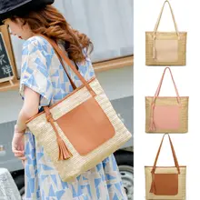 Для женщин летние пляжные Винтаж ручной вязки соломенная плетеная Сумка из ротанга Блестящие модные удобные большие сумки через плечо