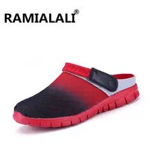 Мужские летние сандалии; Новинка; дышащие мужские шлепанцы; повседневная обувь с подсветкой из сетчатого материала; обувь без застежки; пляжные вьетнамки