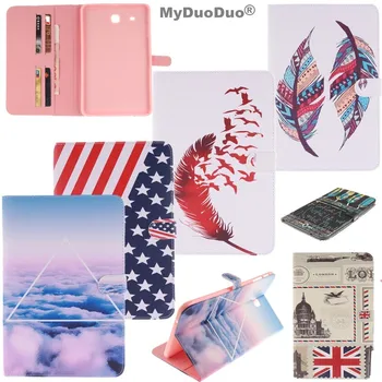 

Tablet Case For Samsung Galaxy Tab E T560 T561 9.6" Feather 2 Leaves Printing Tablet Book Soft Back Cover Stand PU Leather Case