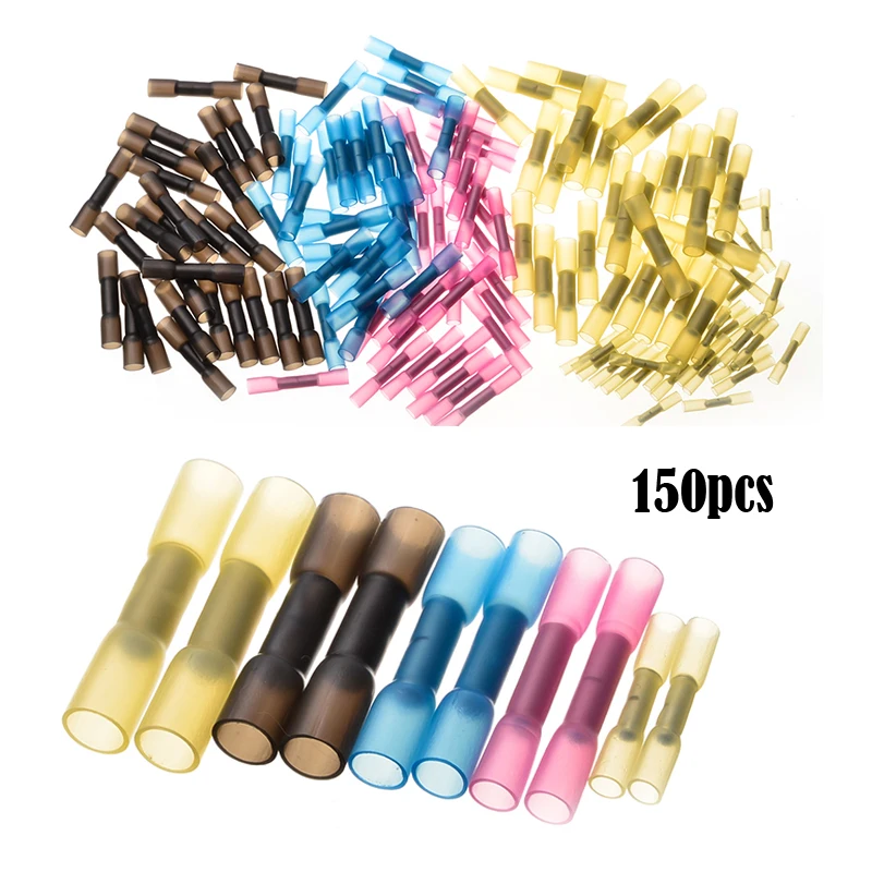 

YT 150pcs Waterproof Heat Shrink Butt Connectors Crimp Electrical Wire Insulate Terminals Kit Red Blue Yellow Black