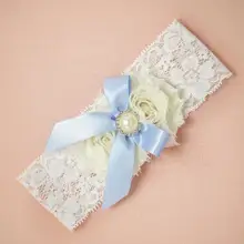 Женские модные сексуальные эластичные Синие атласные свадебные подвязки с бантом и белым жемчугом, свадебные подвязки