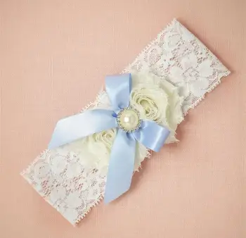 

Women Fashion Sexy Elastic Blue Satin Bridal Wedding Bowknot White Pearl Lace Garter Wedding Garters bridal