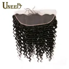 Cheveux Uneed brésilien vague profonde dentelle frontale fermeture 13*4 100% Remy brésilien cheveux humains dentelle frontale couleur naturelle 10-20 pouces