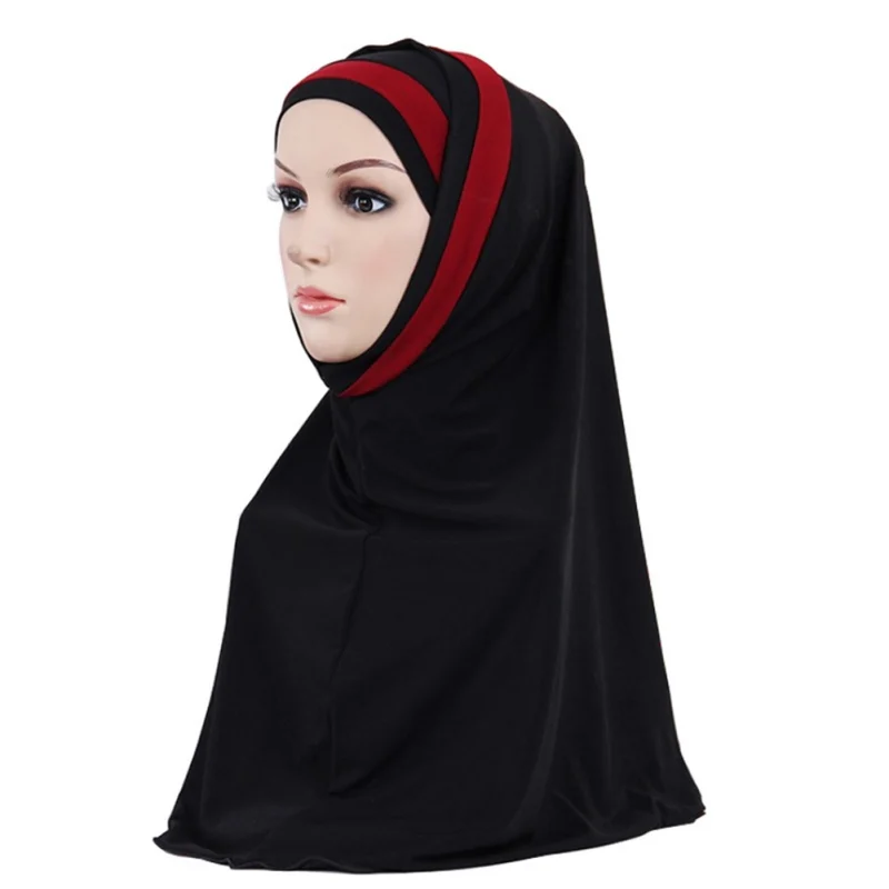 

Women Muslim Hijab Islamic Jersey Turban Fashion Double Color Splicing Scarf Hijab Head Wrap Underscarf Cap Instant Head Scarf