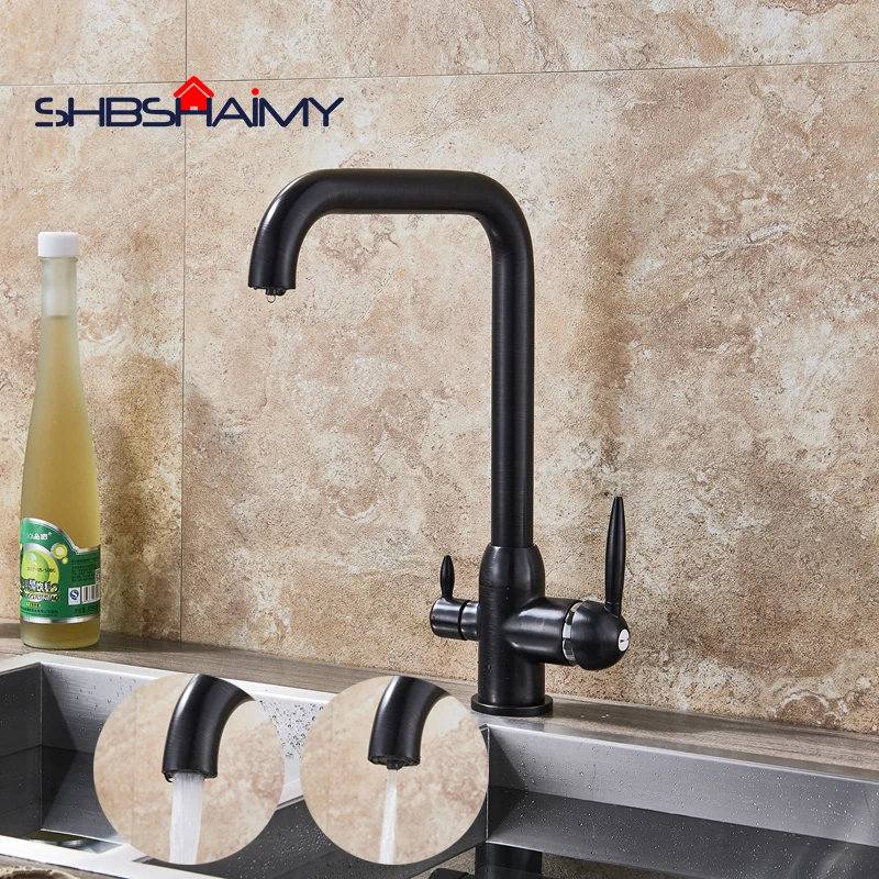 

Oil Rubbed Bronze Deck Mount Kitchen Sink Faucet Dual Handles 360 Degree Rotation Kitchen Mixer Tap