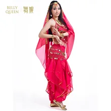 Выступления Восточный танец Одежда для танцев 5 шт. костюм бюстгальтер+ брюки+ пояс+ фата+ ручная цепная танец живота костюм комплект