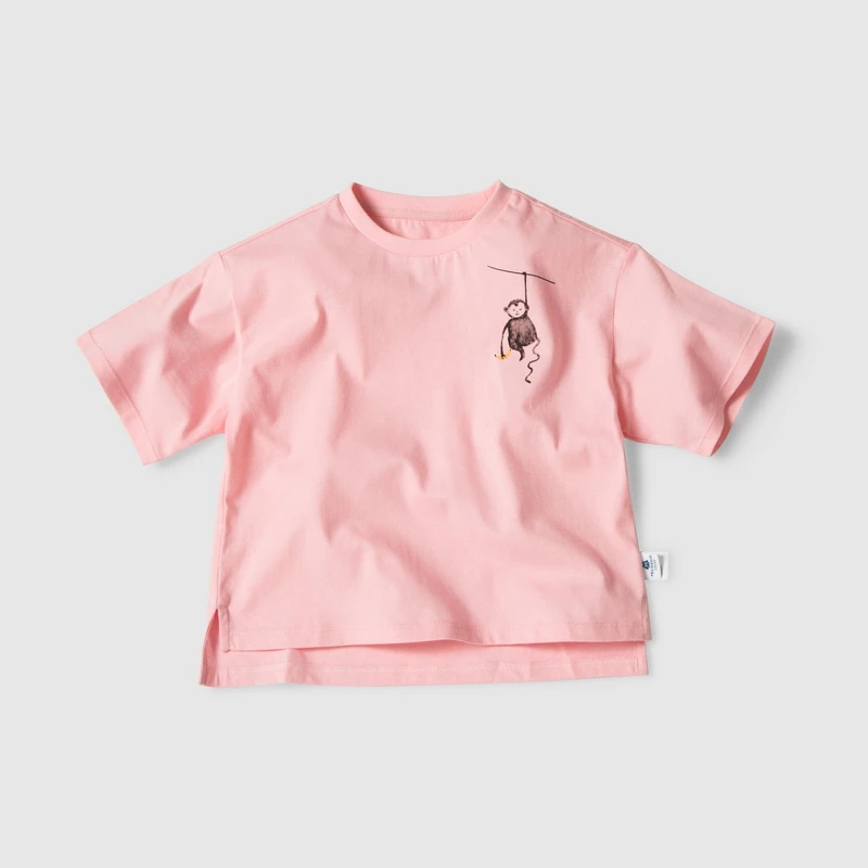Mini balabala/хлопковая футболка с коротким рукавом для маленьких мальчиков; Новинка года; летняя детская футболка в полоску с круглым вырезом - Цвет: Розовый