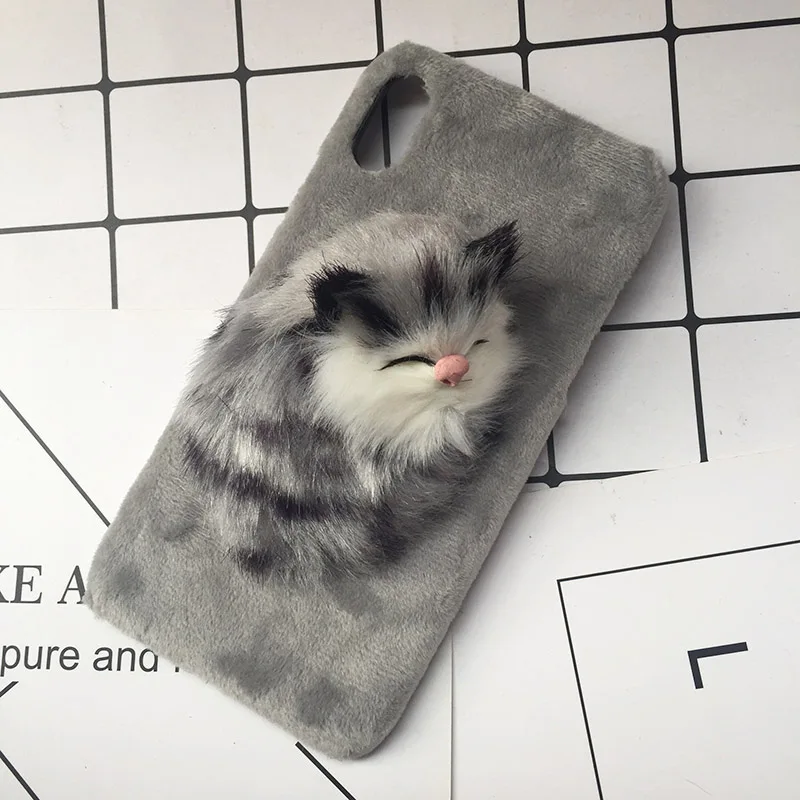 Lovely DIY Cat Furry Warm Phone Cases For iPhone X 8 Plus Hard PC Plush hair Fur Cover for iPhone 6 6S Plus 7 8 Christmas Gift (9)