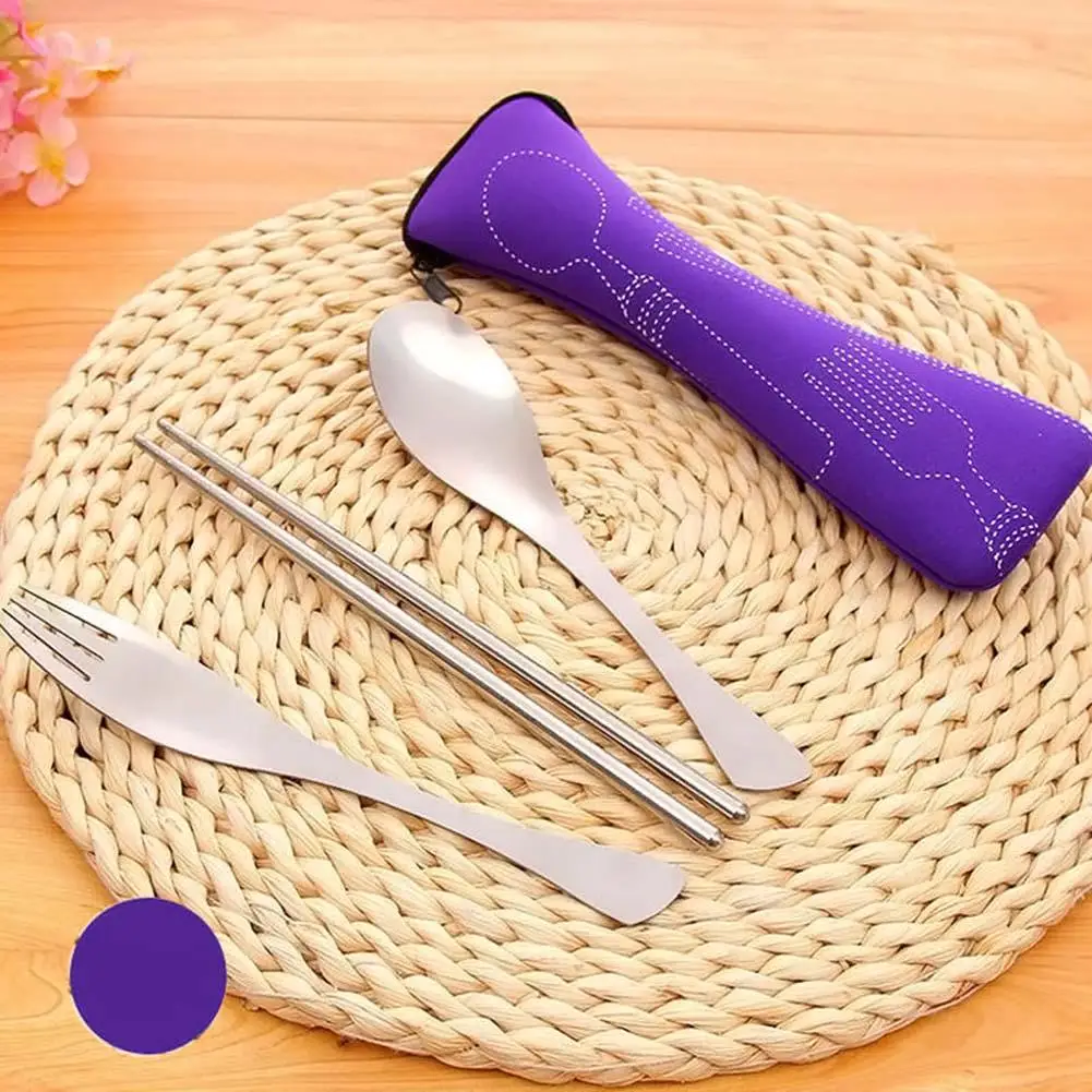 Outdoor Camping Cutlery Set 3PCS Portable Dinnerware Set Travel Picnic Tableware Soup Bag Purple Outdoor Camping Cutlery Set 3PCS Portable Dinnerware Set Travel Picnic Tableware Soup Bag Purple