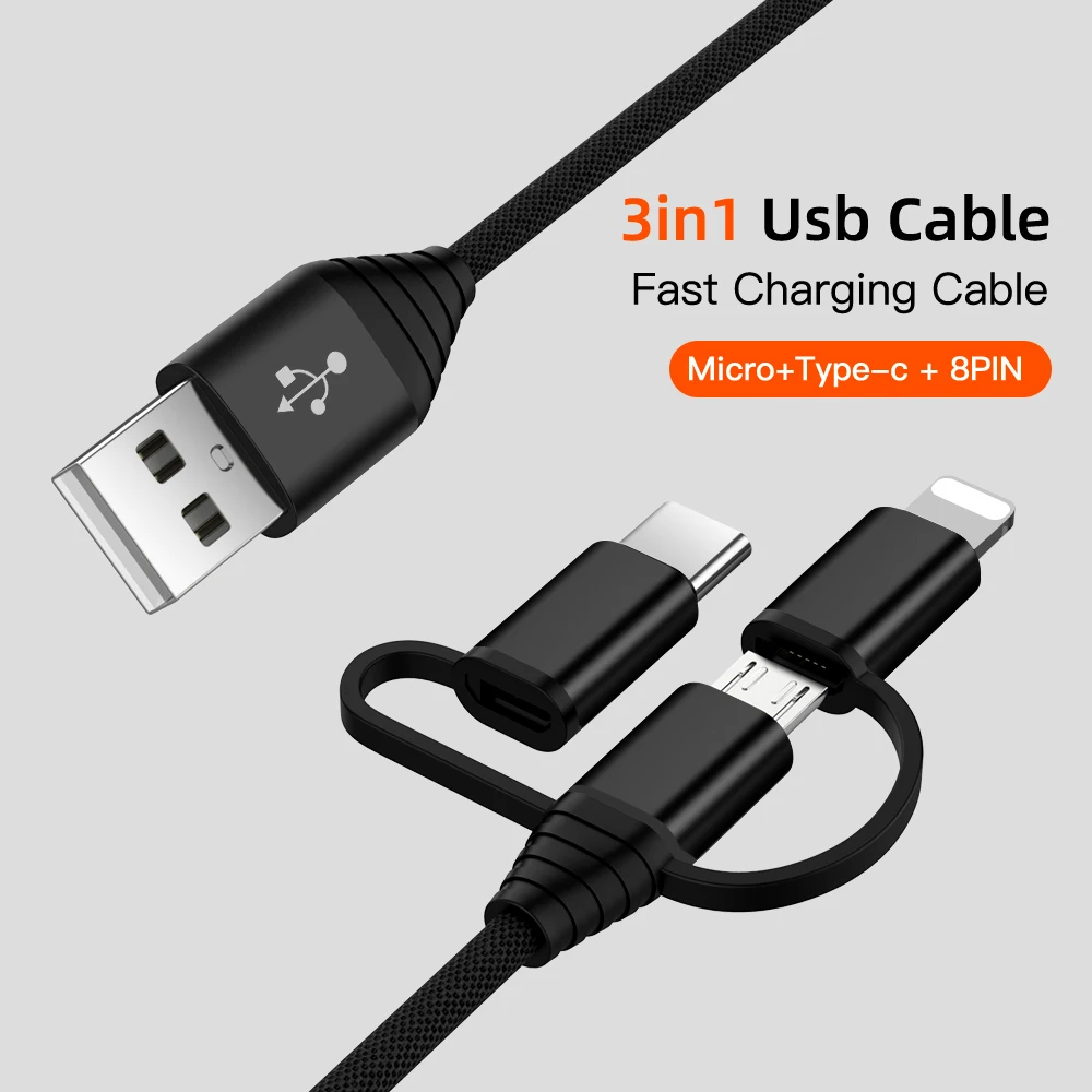 3 в 1 usb зарядный кабель для мобильного телефона для iPhone X Micro usb type C кабель для зарядного устройства для Xiaomi huawei samsung кабель для быстрой зарядки