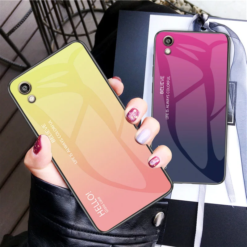 For Huawei Honor 8S Case Tempered Glass Luxury Gradient Soft Silicone Frame Back Cover for Capa 8 S KSE-LX9 |