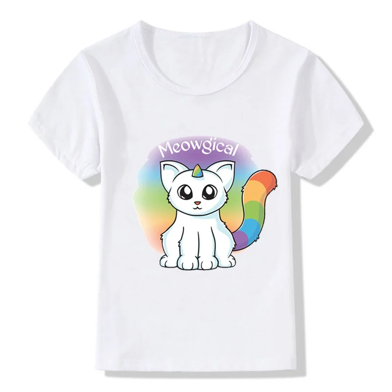 

ZSIIBO Girls Unicorn Print T-Shirt short-sleeved Tops Girls Boys Childrens Round Neck Short Sleeve Baby Summer Cotton TShirt Cat