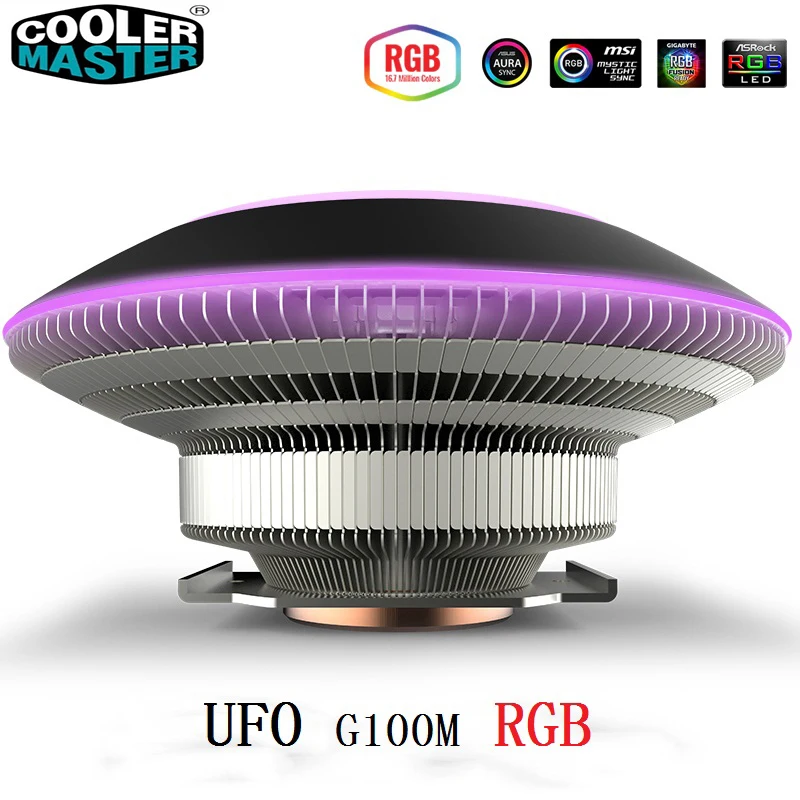 Cooler Master MAM-G1CN-924PC-R1 G100 saucer CPU Cooler for Intel 115X 2011 AMD AM4 AM3 CPU radiator 10cm 4pin RGB cooling fan