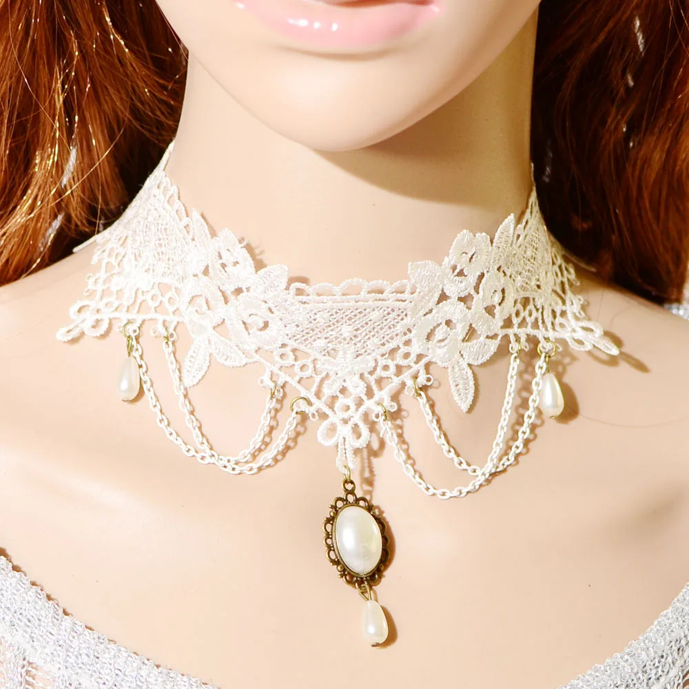 Women Gift Flower Multi White Lace Necklace of beautiful princess bride