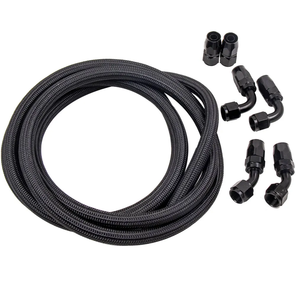 

12FT AN10 Nylon Braided Gas/Oil/Fuel Hose Line with 6Pcs Hose End Fitting Kit