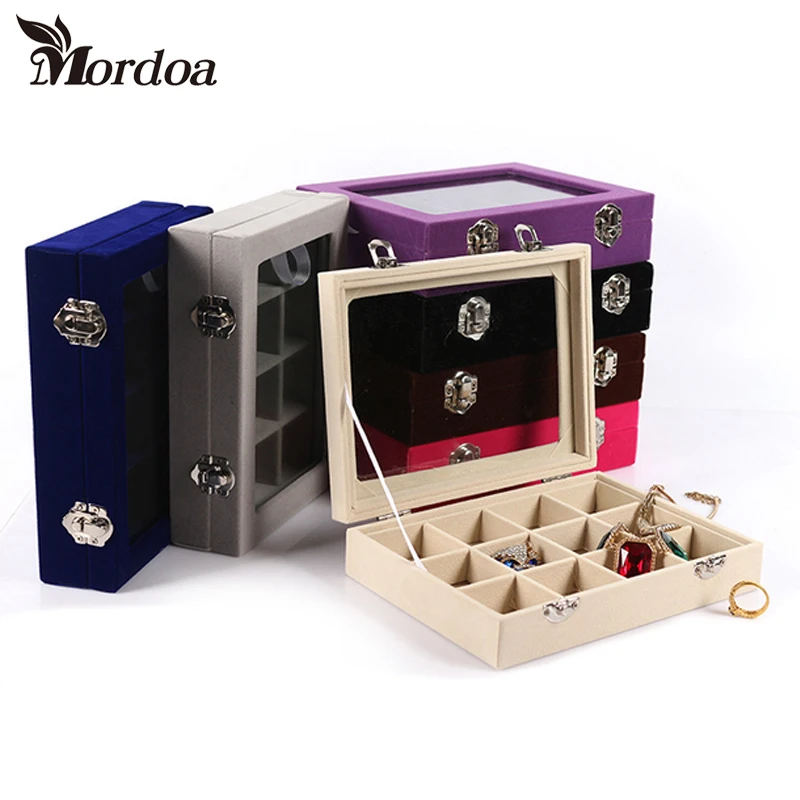 

Бархатная шкатулка для украшений Mordoa, 12 ячеек, черный, розовый, красный цвет, кольца, серьги, ожерелья, держатель для макияжа, органайзер для женских украшений