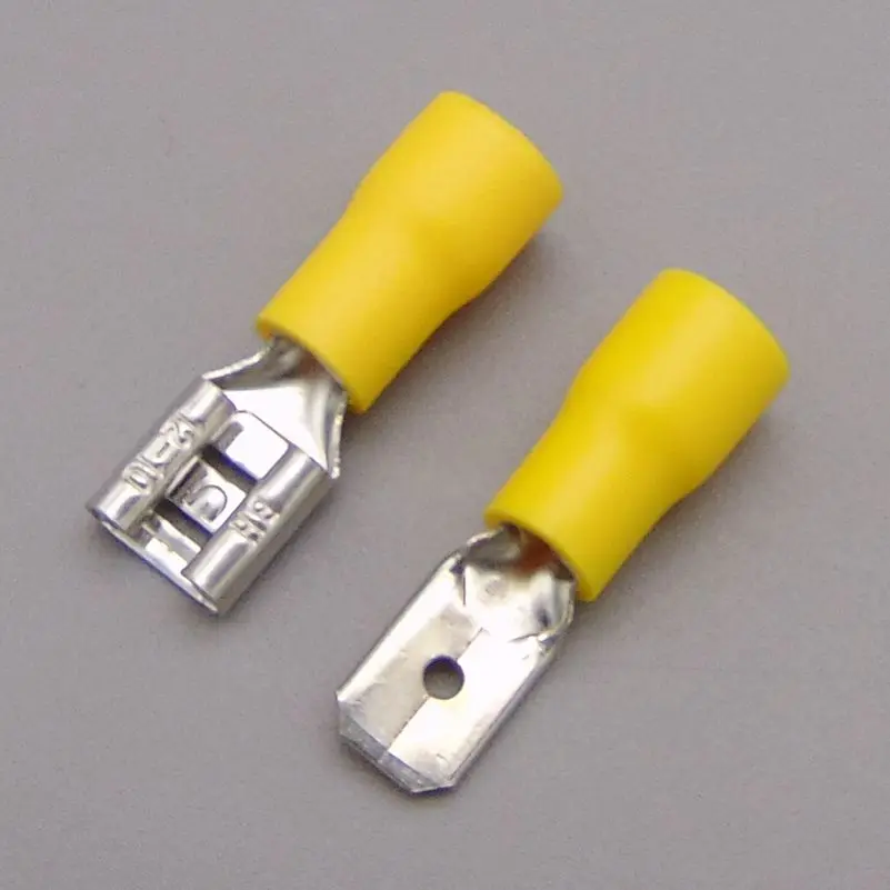 connector 100pcs Yellow Semi Insulated Spade Electrical Crimp