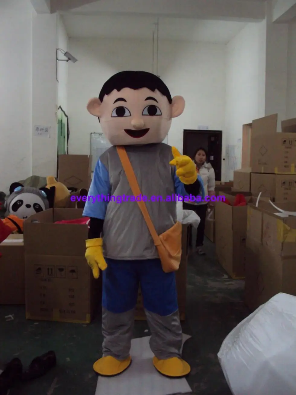 Hot Sale 2014 Adult Cartoon Character Cute Black Hair Boy Mascot