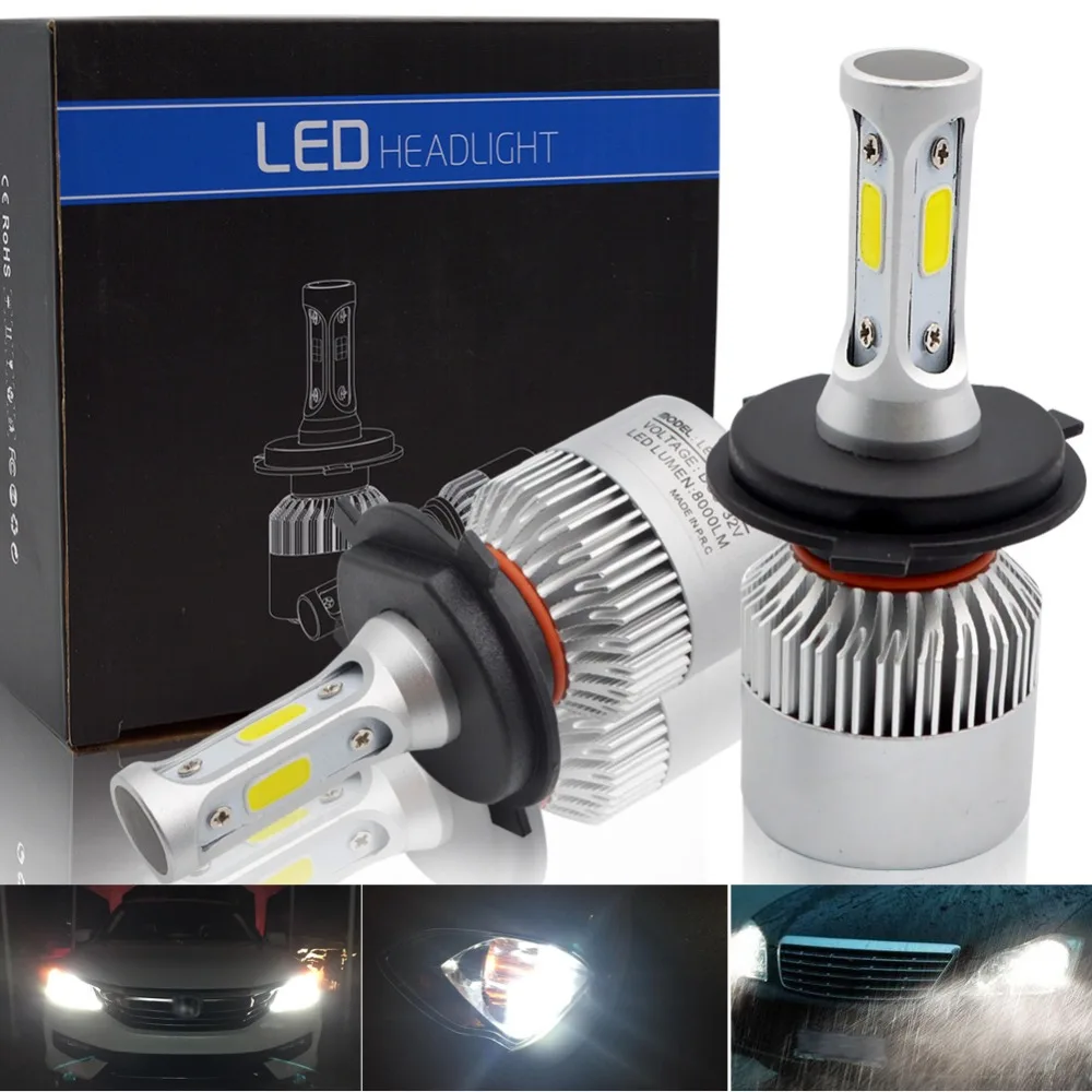 

H7 led H11 H8 H9 H4 Hi-Lo Beam LED Car Headlight Bulbs COB 9005 HB3 9006 HB4 72W 8000LM 6500K Auto Headlamp Fog Light Bulb 12V