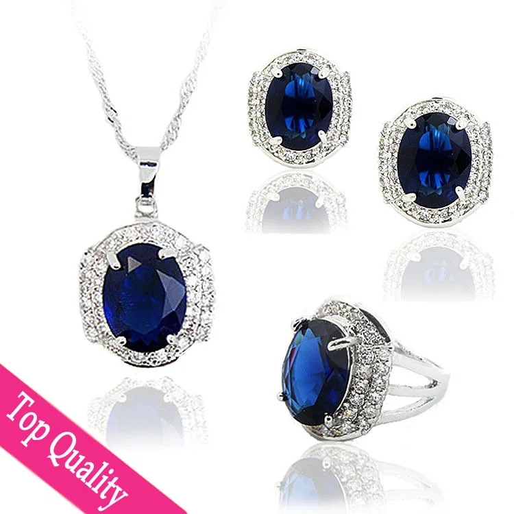 2015 18K Dark Blue Crystal Jewelry Sets Wedding Party Classic Jewelry
