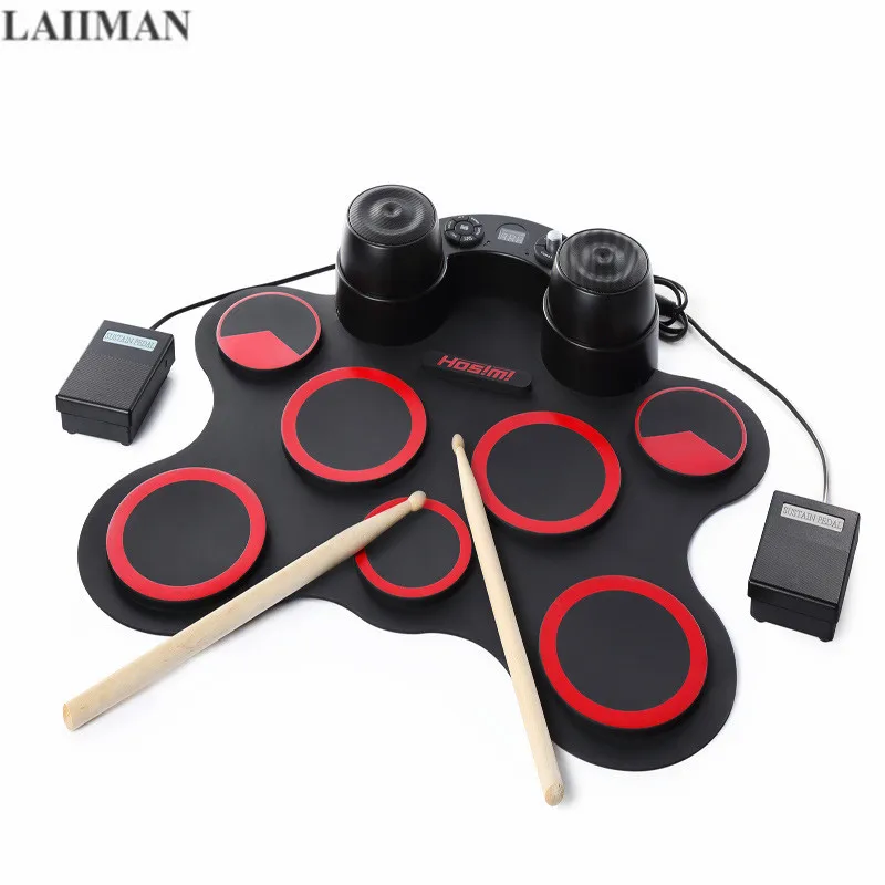 

Portable Foldable Silicone Electronic Drum Pad Kit Digital USB Roll-up with Drumstick Foot Pedal 3.5mm Audio Cable
