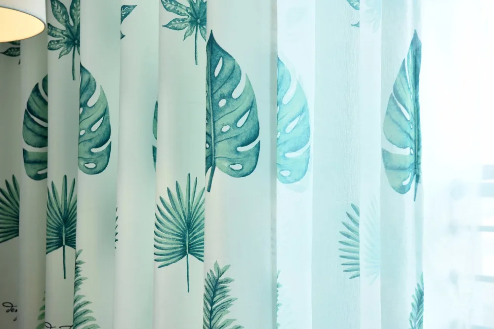 Пасторальные хлопковые льняные шторы зеленые листья тропические растения Тюль занавеска для кухни гостиной спальни скандинавском стиле занавеска