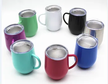 

Quevina100pcs 12oz Wine Glass Cups With Handle & Crystal Clear Lids Stainless Steel Wall Vacuum Insulated mugs Drink Coffee mugs