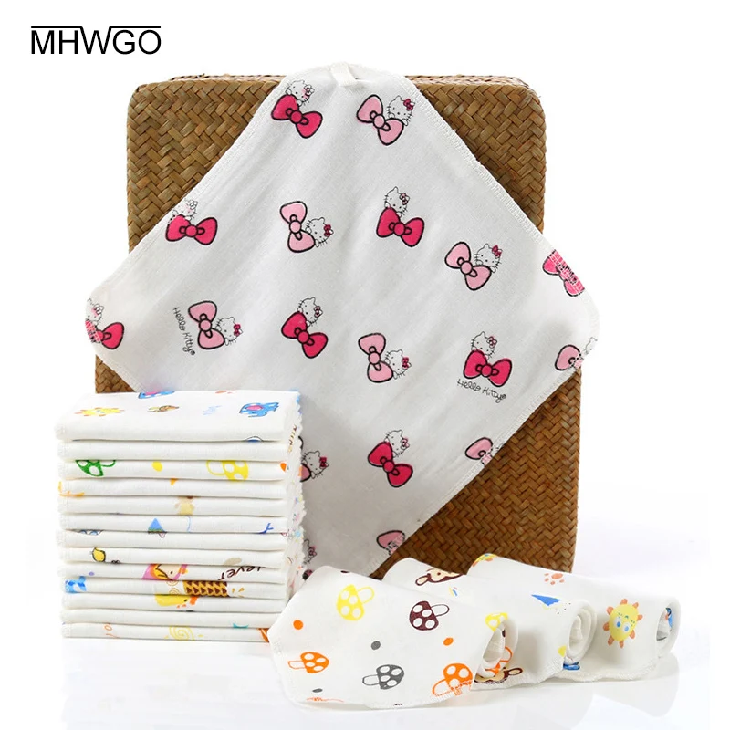 

MHWGO 1Pcs 100% Cotton Towel Baby Towel Newborn Baby Infant Cartoon Face Hand Bathing Towel Bibs Feeding Square Towels
