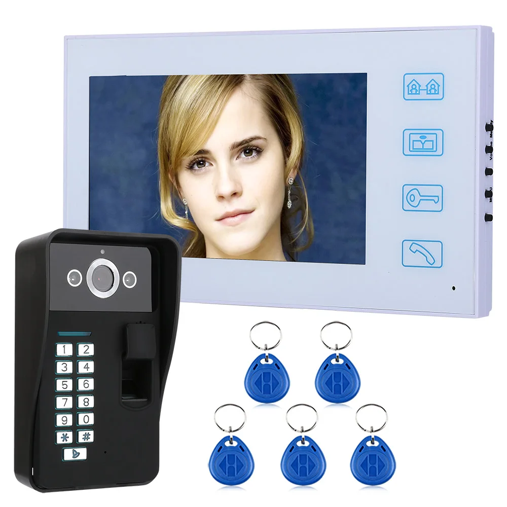 7\ TFT Fingerprint Recognition RFID Password Video Door Phone Intercom Doorbell With Night Vision Security CCTV Camera