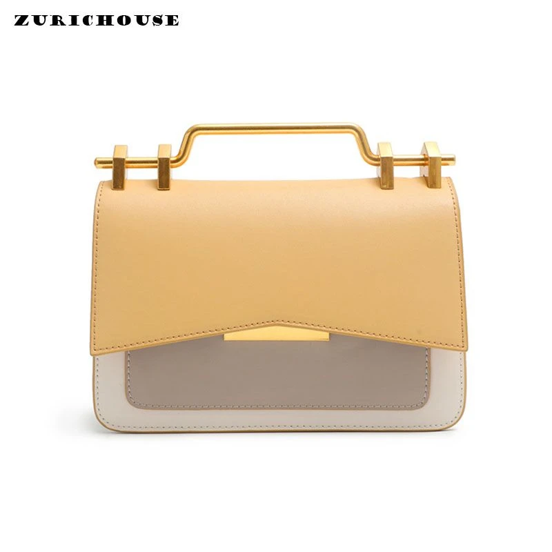 

Unua amo Brand Ladies Handbags Contrast Color Metal Handle Luxury Genuine Leather Shoulder Messenger Bag Chain Mini Square Bag